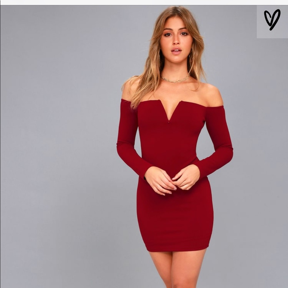 Lulus wine red off the shoulder dress